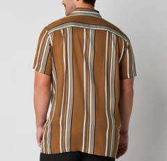 Shaquille XLG Big/Tall Mens Black / Brown Multi Striped SS Button2XLT, 3XLT, 4XL