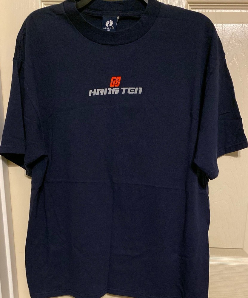 Vintage Hang Ten Men’s Blue T-Shirt 2 Side Graphic Hit On Back 90s EUC Rare Sz L