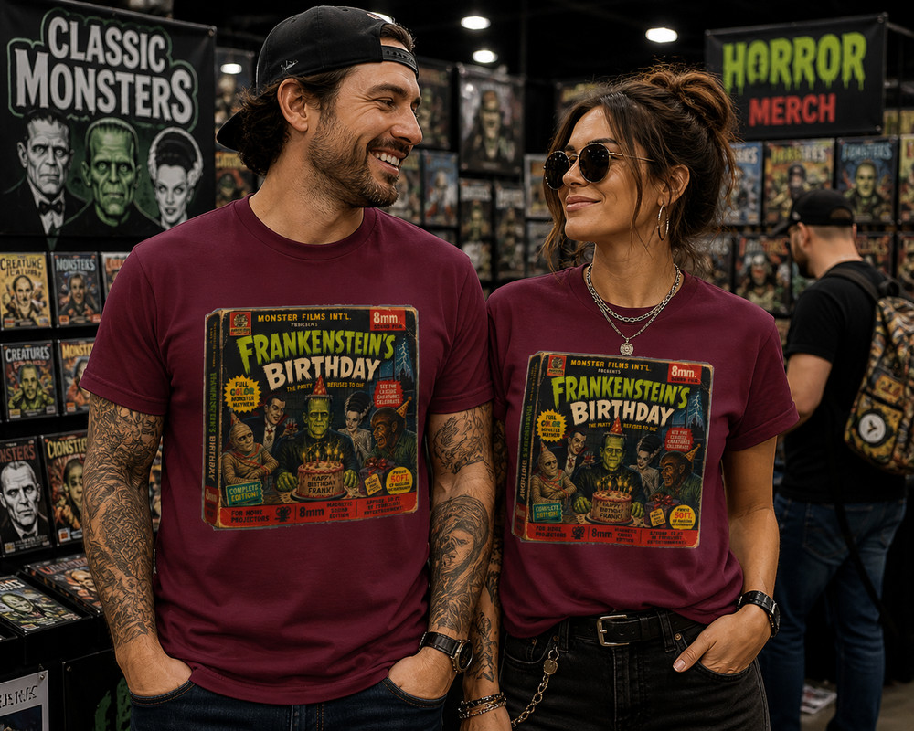 Frankenstein Birthday Shirt Vintage Monster Movie 8mm Film Box Tee