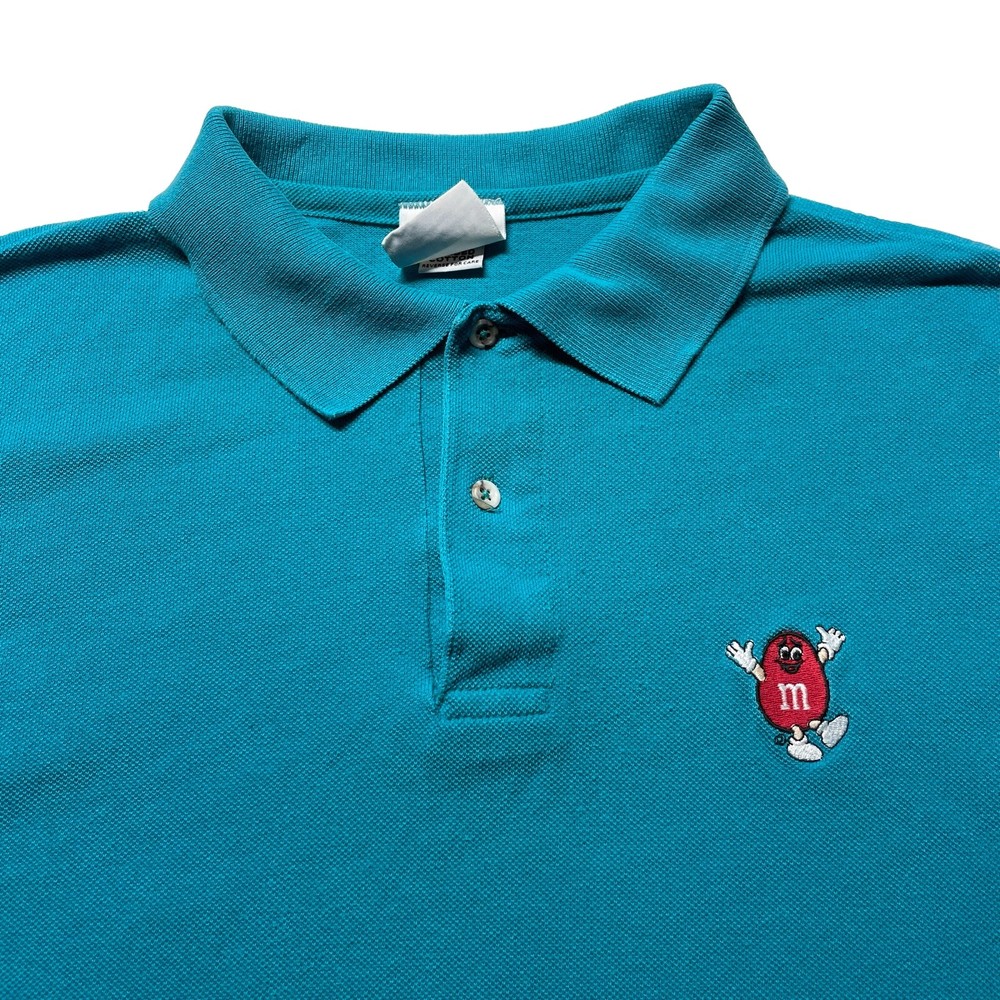 Vintage 90s M&Ms Polo T-Shirt Men’s Large Blue Mars Candy Logo Hipster USA Made