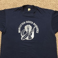 Vintage 80s Manhattan North Narcotics T-Shirt Mens L/XL Blue NYPD NY Made in USA