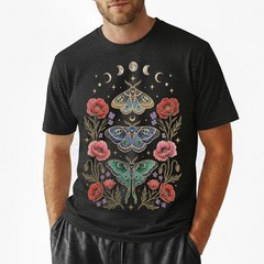 Celestial Moth T-Shirt Luna Moon Phase Flower Cottagecore Witchy Tee