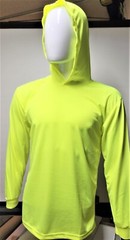 Neon Yellow Long Sleeve Shirt With Hoodie, Polyester birdeye mesh fabric