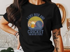 I Like Beer and Cricket T-Shirt Funny Sports Fan Gift Mens Womens Casual Tee Top