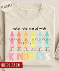 Color The World With Kindness Shirt, Crayon Teacher Shirt, Back To School Gift,