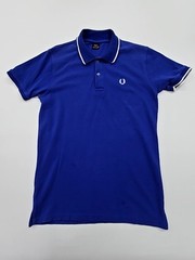 Fred Perry Mens Blue Polo Shirt Logo Accent Size M Regular Condition New