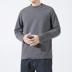 Spring Men Retro Half-Turtleneck Warm Long Sleeve Tee Solid Color T Shirt Tops