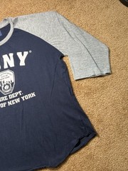 Official FDNY Fire Department City of New York Raglan 3/4 Sleeve Shirt Mens L