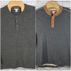 Carbon 2 Cobalt Men Green Gray Heather Long Sleeve Henley Shirt Cotton Blend XL