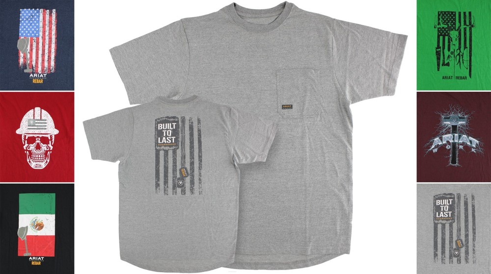 Ariat Men’s Graphic T-Shirt Rebar Cotton Strong Blended, Short Sleeve Pre-Wash