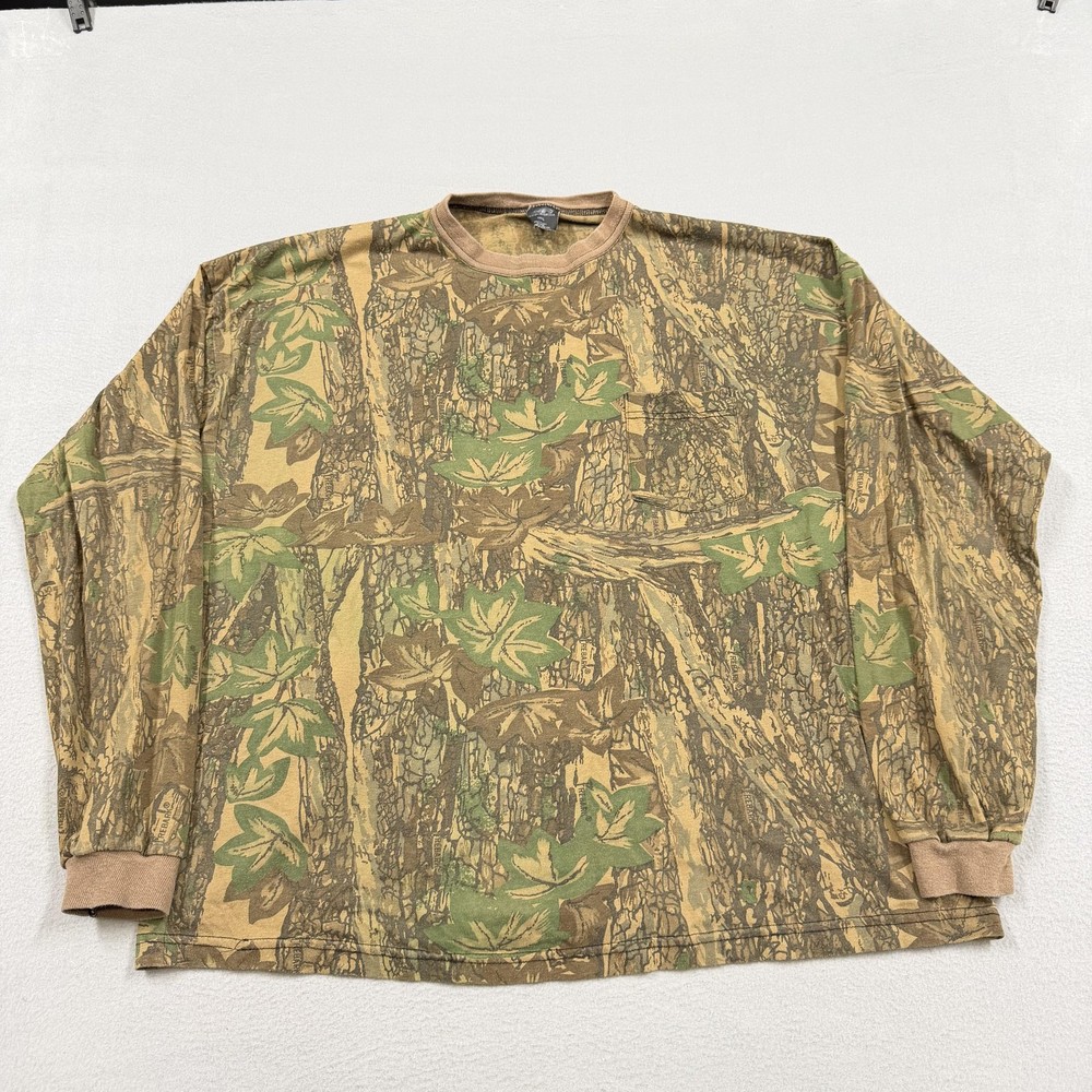Vintage Ace Sportswear Shirt Mens 2XL Brown TreBark Camo Hunting Long Sleeve Tee