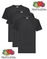 Pack of 3 Fruit Of The Loom Super Premium Plain BLACK Cotton T-Shirts Tees