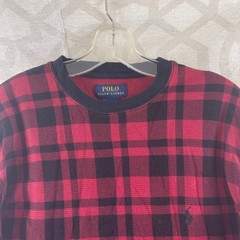 Polo Ralph Lauren Mens Red Black Buffalo Plaid Waffle Knit Thermal Shirt Large