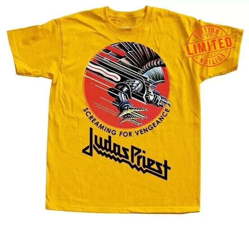 JUDAS PRIEST SCREAMING FOR VENGEANCE DTG PRINT YELLOW MEN T SHIRT S-5XL