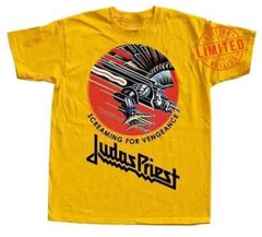 JUDAS PRIEST SCREAMING FOR VENGEANCE DTG PRINT YELLOW MEN T SHIRT S-5XL