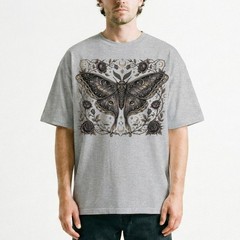 Dark Luna Moth Roses Zodiac Celestial T-Shirt Gothic Witchy Occult Night Sky Tee