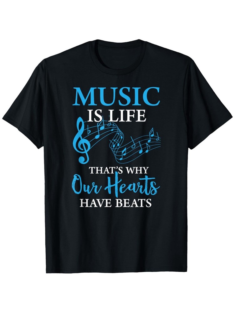 Music Is Life, That’s Why Our Hearts Have Beats” Men’s Vintage Graphic T-Sh