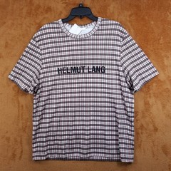 HELMUT LANG Shirt Mens Large Red Black Digital Check Logo Tee T-Shirt $225