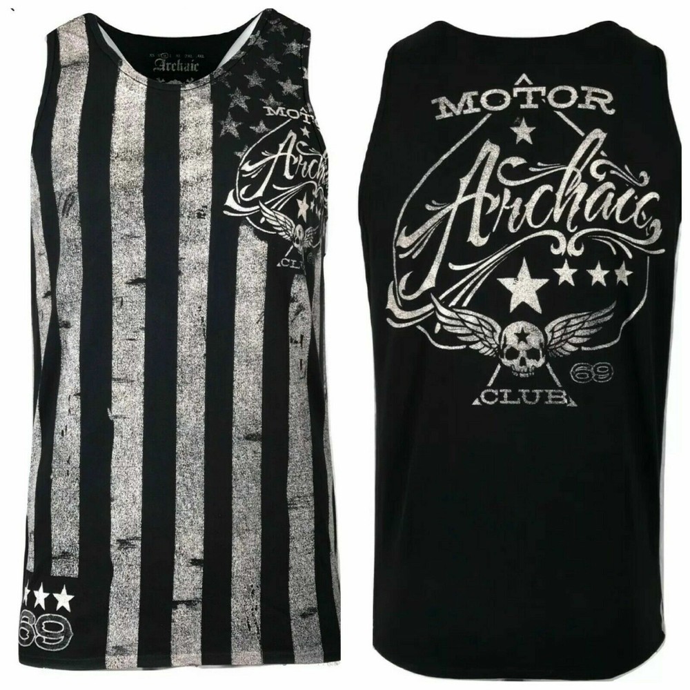 ARCHAIC by AFFLICTION Men’s Tank NATION Black USA Flag Biker S-5XL $40