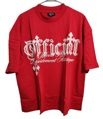 Boohoo MAN Mens M Oversized Boxy Cross Applique Distressed T-Shirt Tee Red