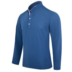 Men’s Polo Shirt-Spring and Autumn Casual Business Buckle Henry Collar Long slee