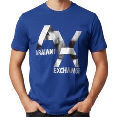 ARMANI EXCHANGE Blue Silver AX LOGO Short Sleeve Slim Fit Designer T-shirt NWT