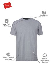 6 Pack Mens 75% Cotton,Moisture-Wicking Crew Tee Undershirts,(S) Black/Grey/Blue
