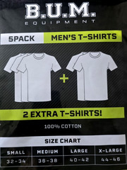BUM 5x Value Pack Men’s T-shirts, Cotton, White, Size XL