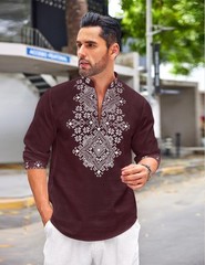 Men’s Casual Henley Shirt Mid Sleeve Shirt Summer Zipper T-Shirt (Dark Red,M)
