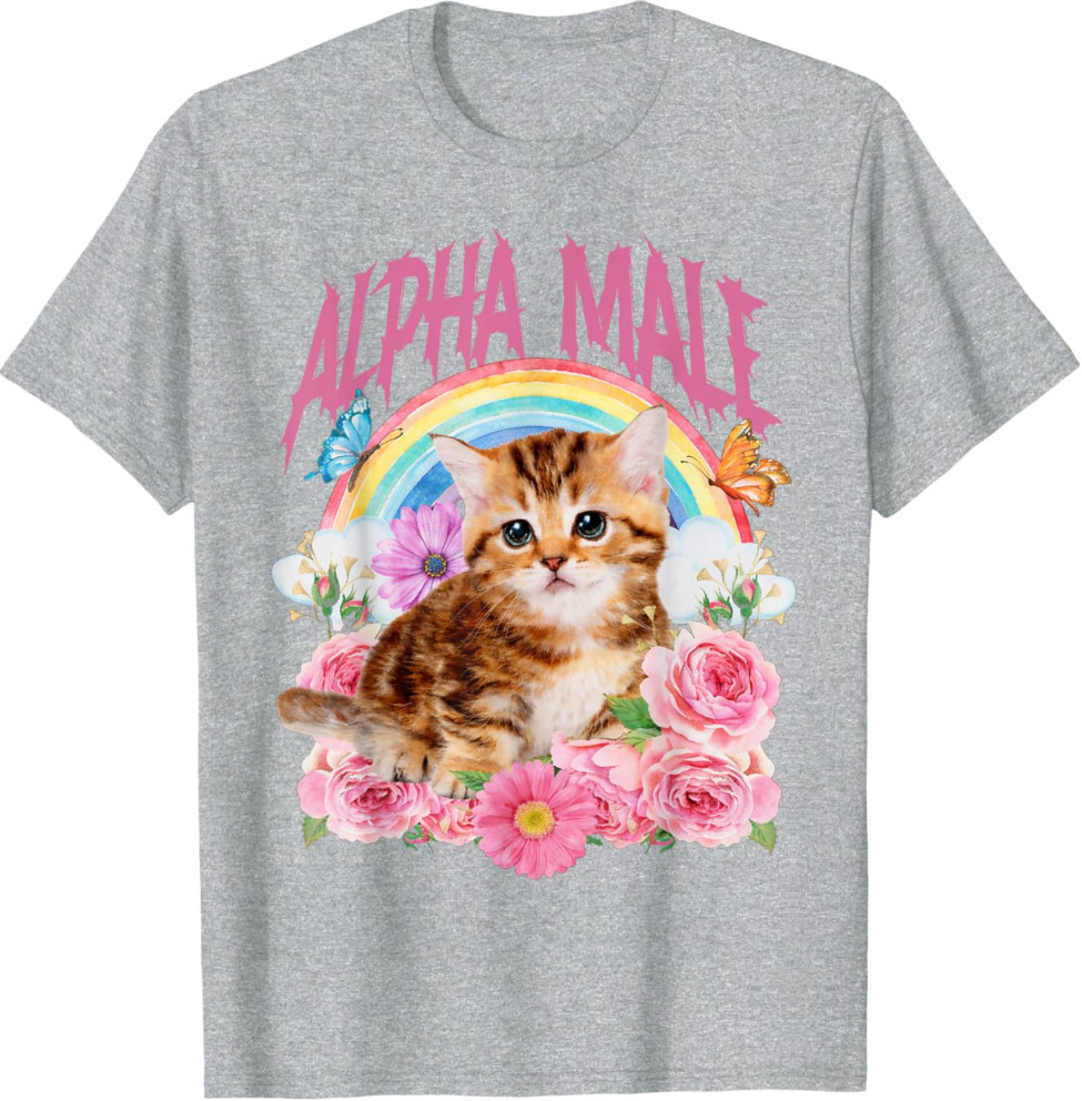 Alpha Male Funny Cat Kitten Rainbow Floral Unisex T-Shirt