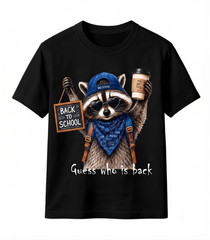 Back To School Teacher T Shirt Funny Raccoon Guess Who Is Back Graphic Black Tee
