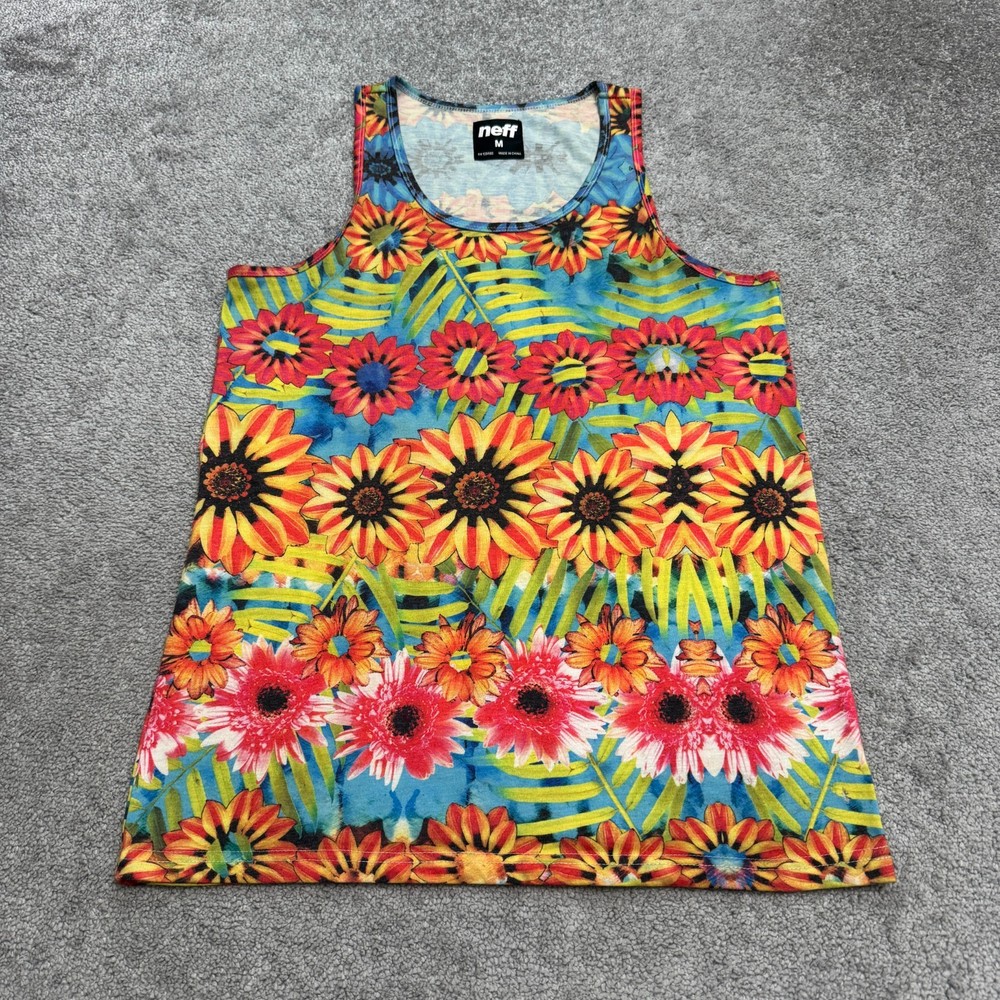Neff Floral Tropical Summer Tank Top Mens Medium Multicolor Polycotton Hawaiian