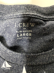 J Crew Mens Navy Blue Sailboats Front Pocket T Shirt Crew Neck Slim Size L