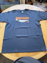The North Face XL Blue Graphic T Shirt Outdoor Mountain Sunset Logo Tee Men NWOT