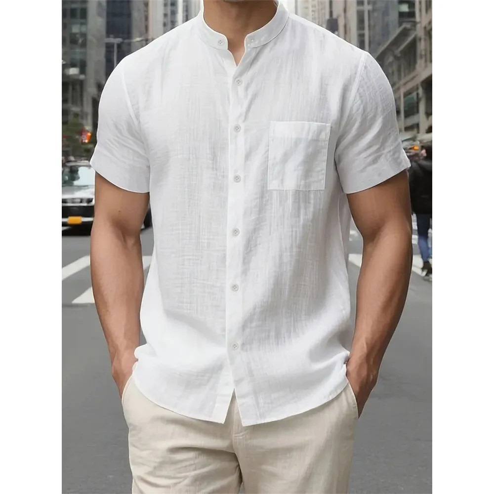 Summer New Shirt for Men Short Sleeve Solid Color Casual Simple Style Solid Colo