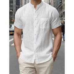 Summer New Shirt for Men Short Sleeve Solid Color Casual Simple Style Solid Colo