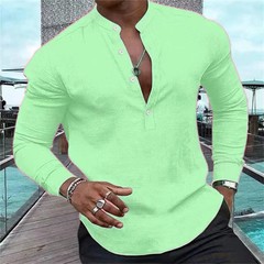 2026 Men’s Shirt Casual Shirt Long Sleeve Solid Color Half Cardigan Loose Fit.