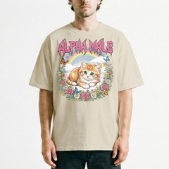 Alpha Male Kitten Rainbow Flowers Butterfly T-Shirt Ironic Cute Cat Humor Tee