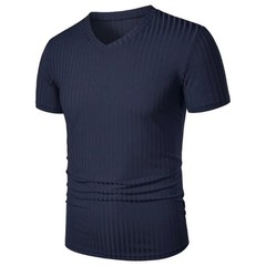 Summer Men Muscle V-Neck T-Shirt Ribbed Stretch Workout Gym Streetwear Tee Gift