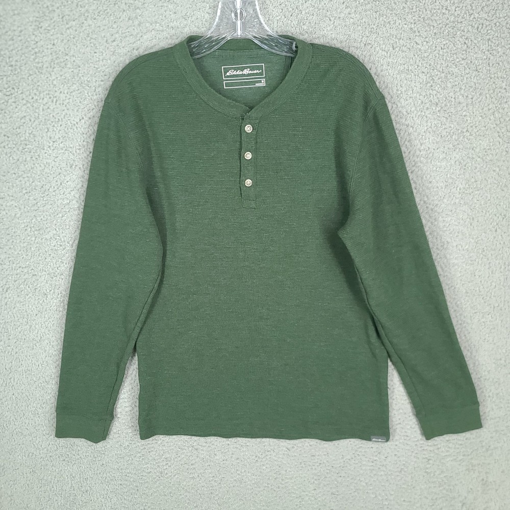 Eddie Bauer Thermal Henley Shirt Mens Medium Green Long Sleeve