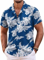 Mens Hawaiian Shirt Short Sleeve Floral Button Down Tropical Beach Casual Top