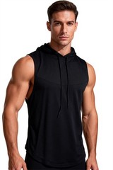 Men’s Quick Dry Hooded Tank Top High Stretch Breathable Gym Athletic Vest