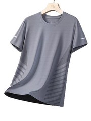Men’s Ice Silk Mesh T-shirt Round Neck Short Sleeve Moderate Elasticity