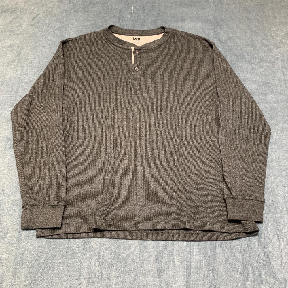 Lee Thermal Shirt Mens XL Gray Waffle Knit Regular Fit Outdoor Henley Neck