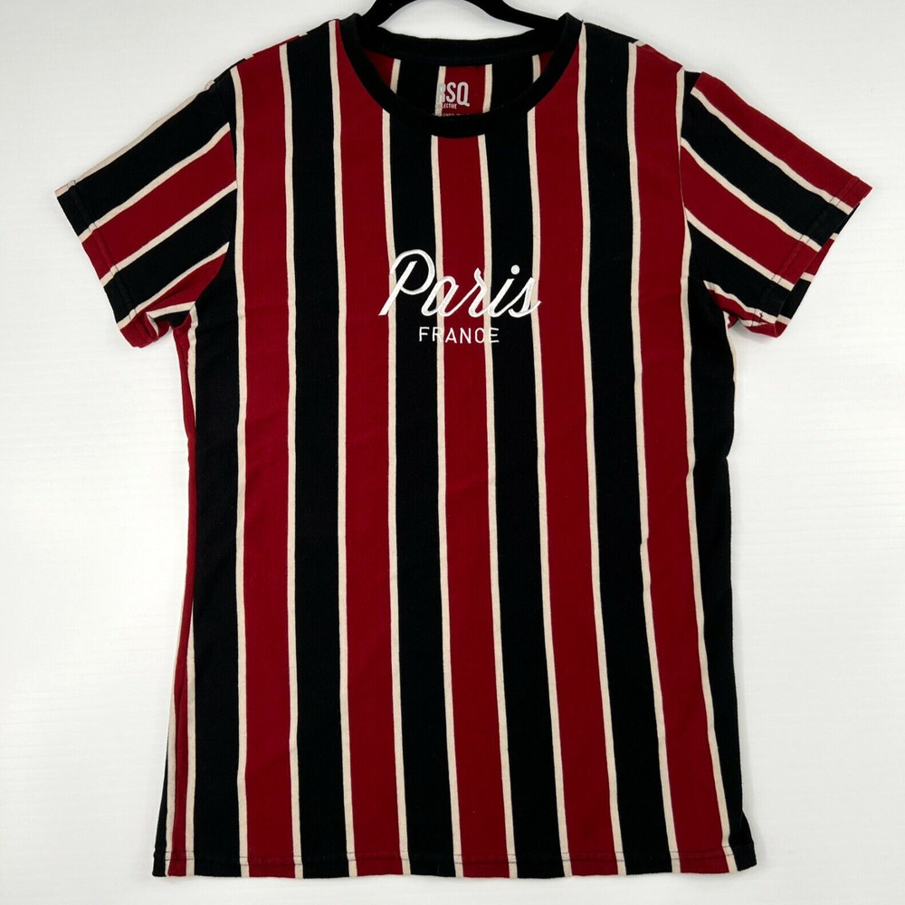 RSQ Collective Shirt Men Large Paris France Spell Stripe Work Party Gym Core Go