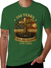 Flag Cross Tree 250 Years Faith Freedom 1776-2026 Unisex T-Shirt