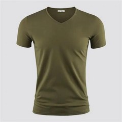2026 Men’s T Shirt Pure Color V Collar Short Sleeved Tops Tees Men T-Shirt Black