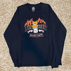 Thrasher Alley Cats Black Long Sleeve Graphic Logo Crew Neck T-Shirt Men’s M