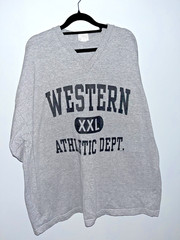 VINTAGE WESTERN XXL ATHLETIC DEPT. HALF SLEEVE T-SHIRT Grey V-Neck College WIU