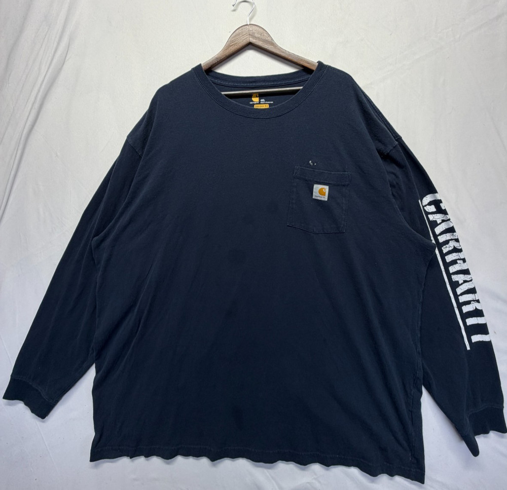Carhartt Original Fit Shirt Men 4XL Navy Blue Graphic Print Spellout Logo Rugged